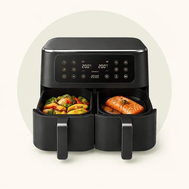 Air Fryer double compartiment avec deux paniers ouverts