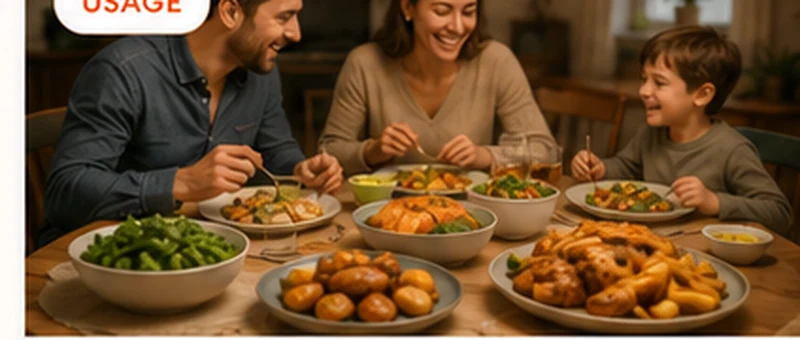 Famille partageant un repas varié à table