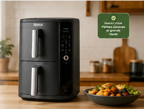 Illustration éditoriale d’un Air Fryer Double Stack vertical dans une cuisine