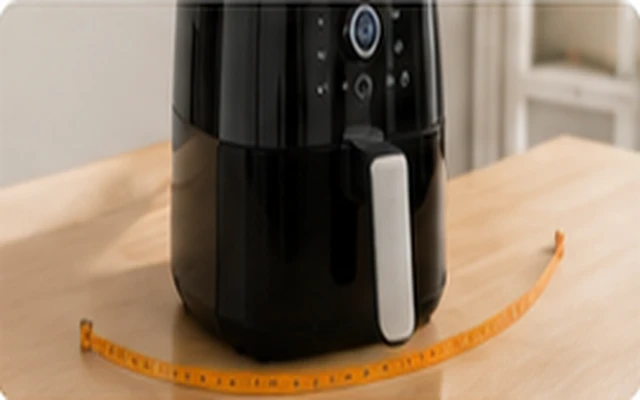 Air Fryer sur un plan de travail avec espace mesuré autour