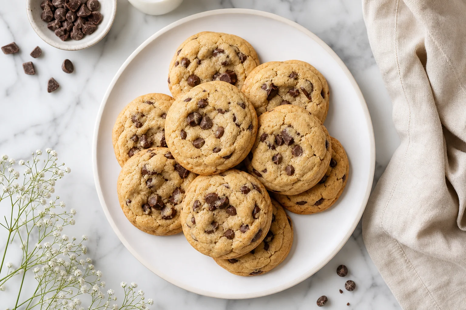Cookies aux pépites de chocolat servis vue du dessus