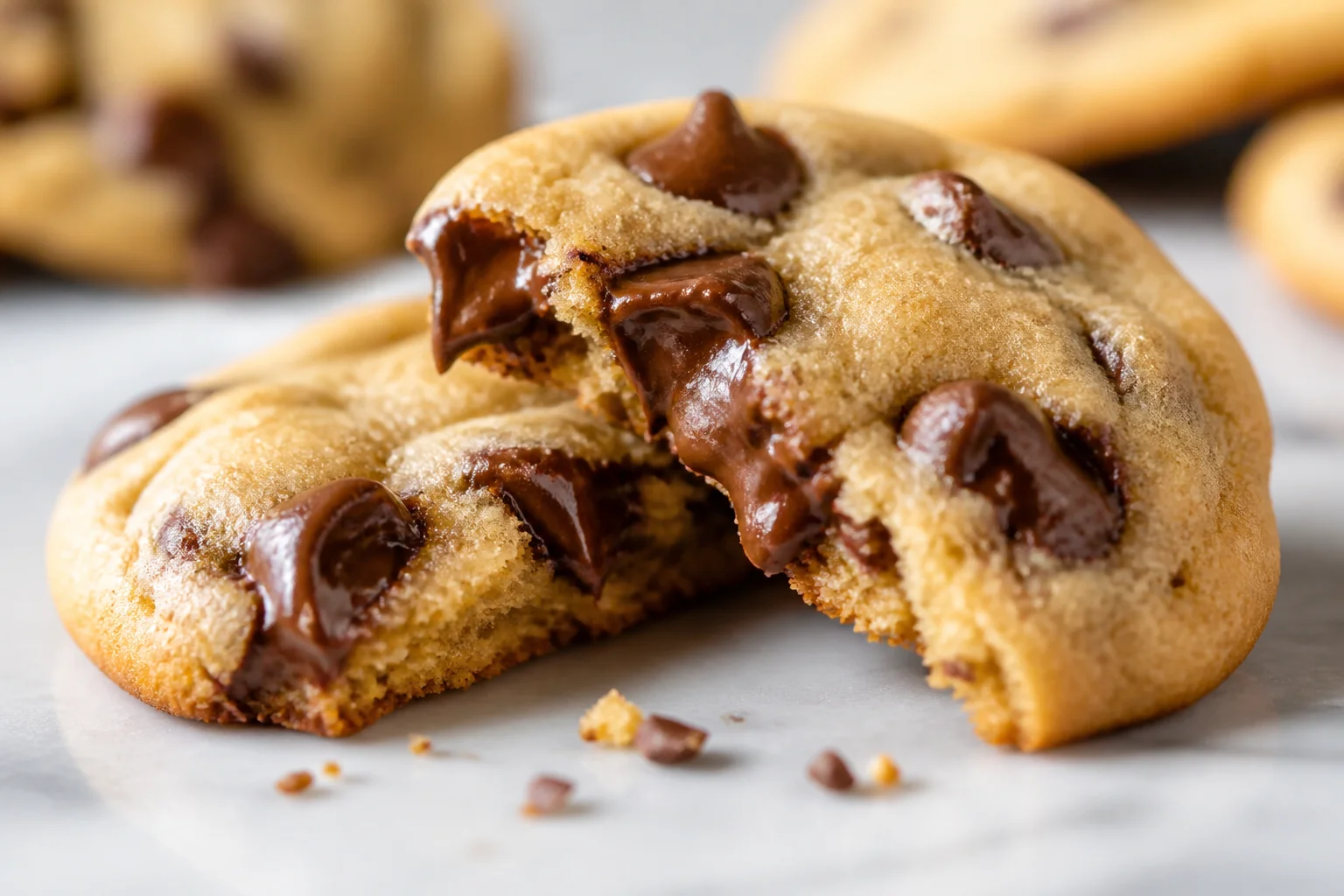 Cookie cassé montrant le cœur moelleux et le chocolat