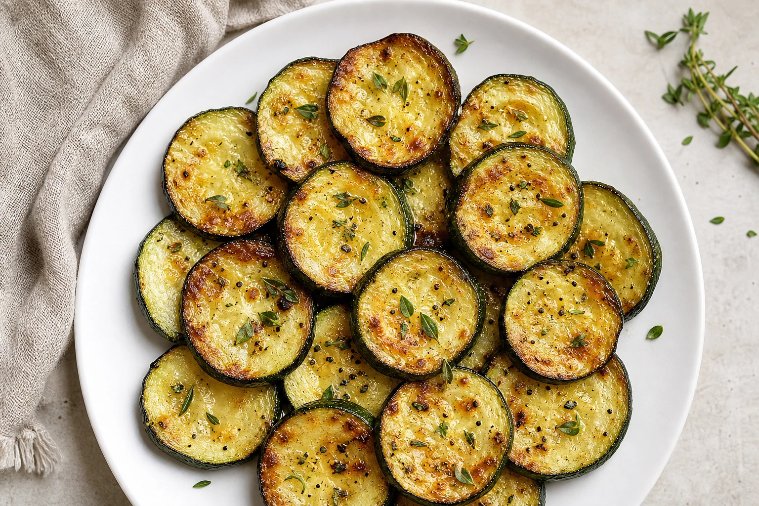 Courgettes rôties servies vue du dessus