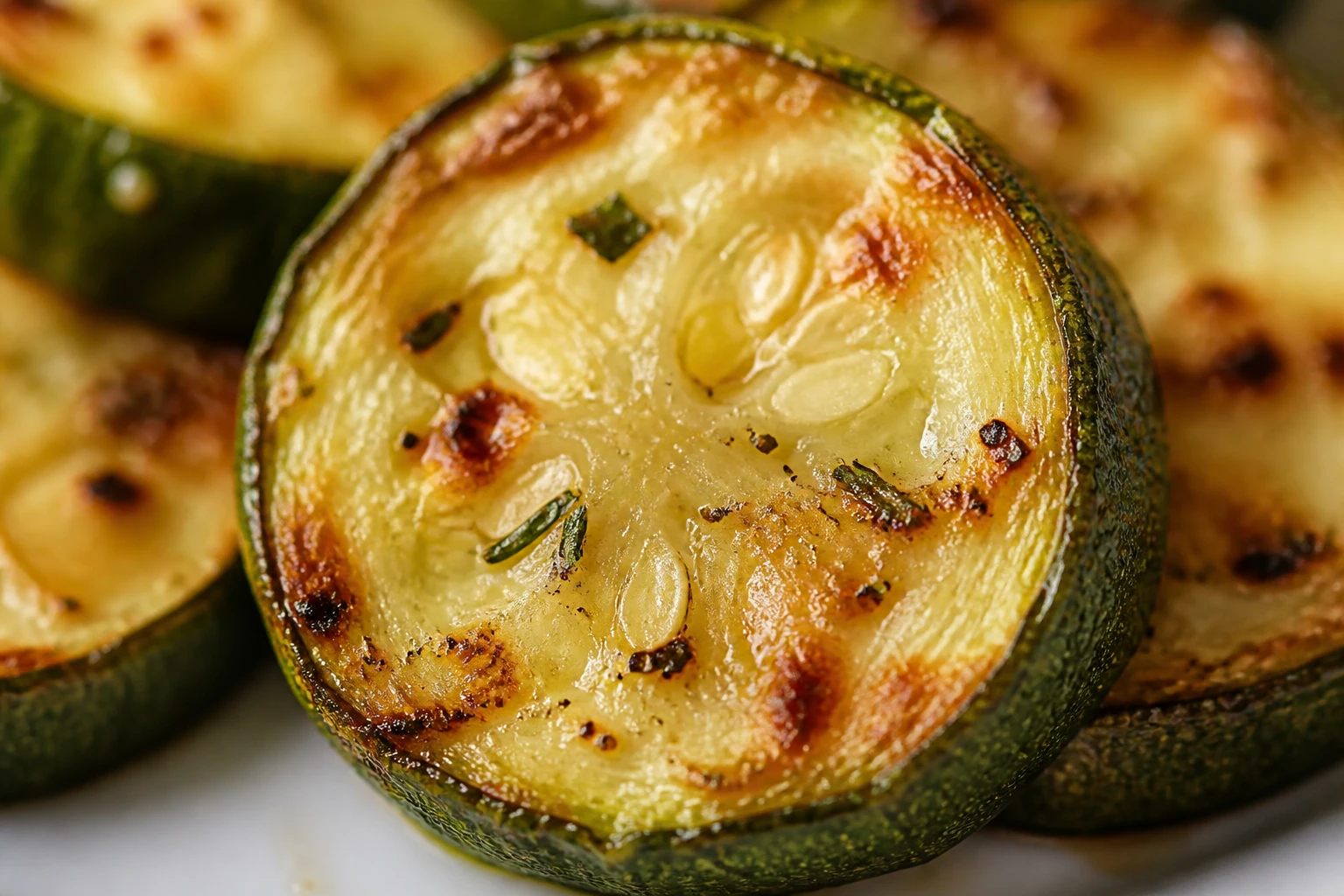 Détail d’une rondelle de courgette rôtie