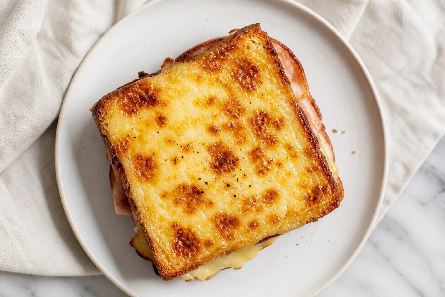 Croque-monsieur croustillant servi vue du dessus