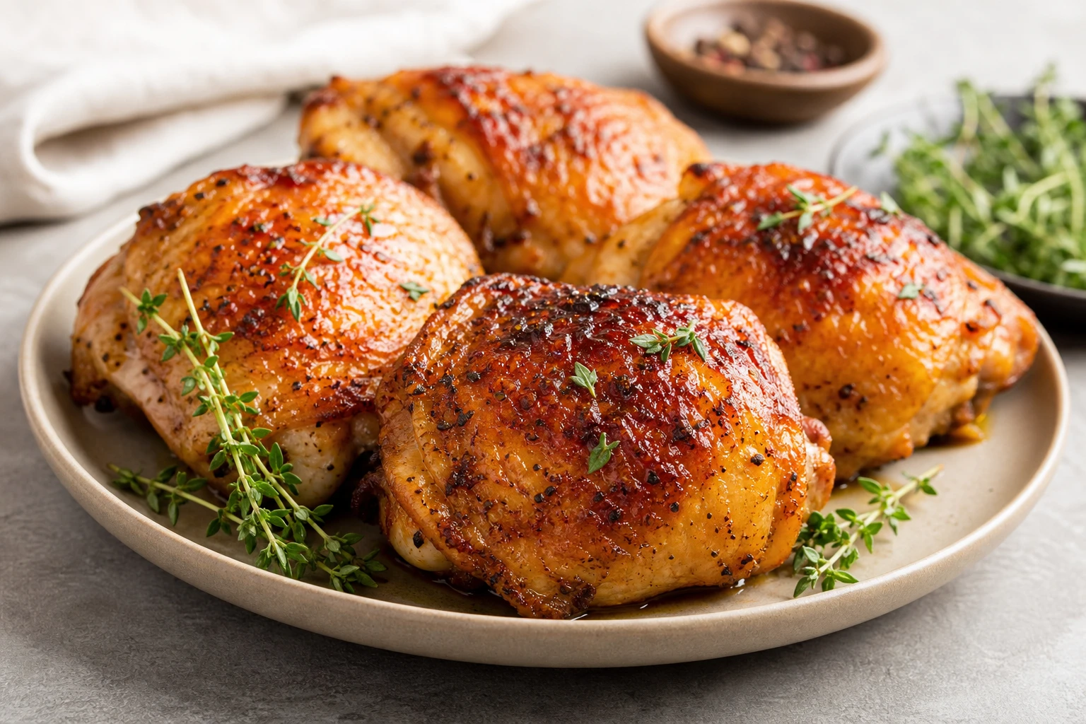 Cuisses de poulet présentées de trois quarts