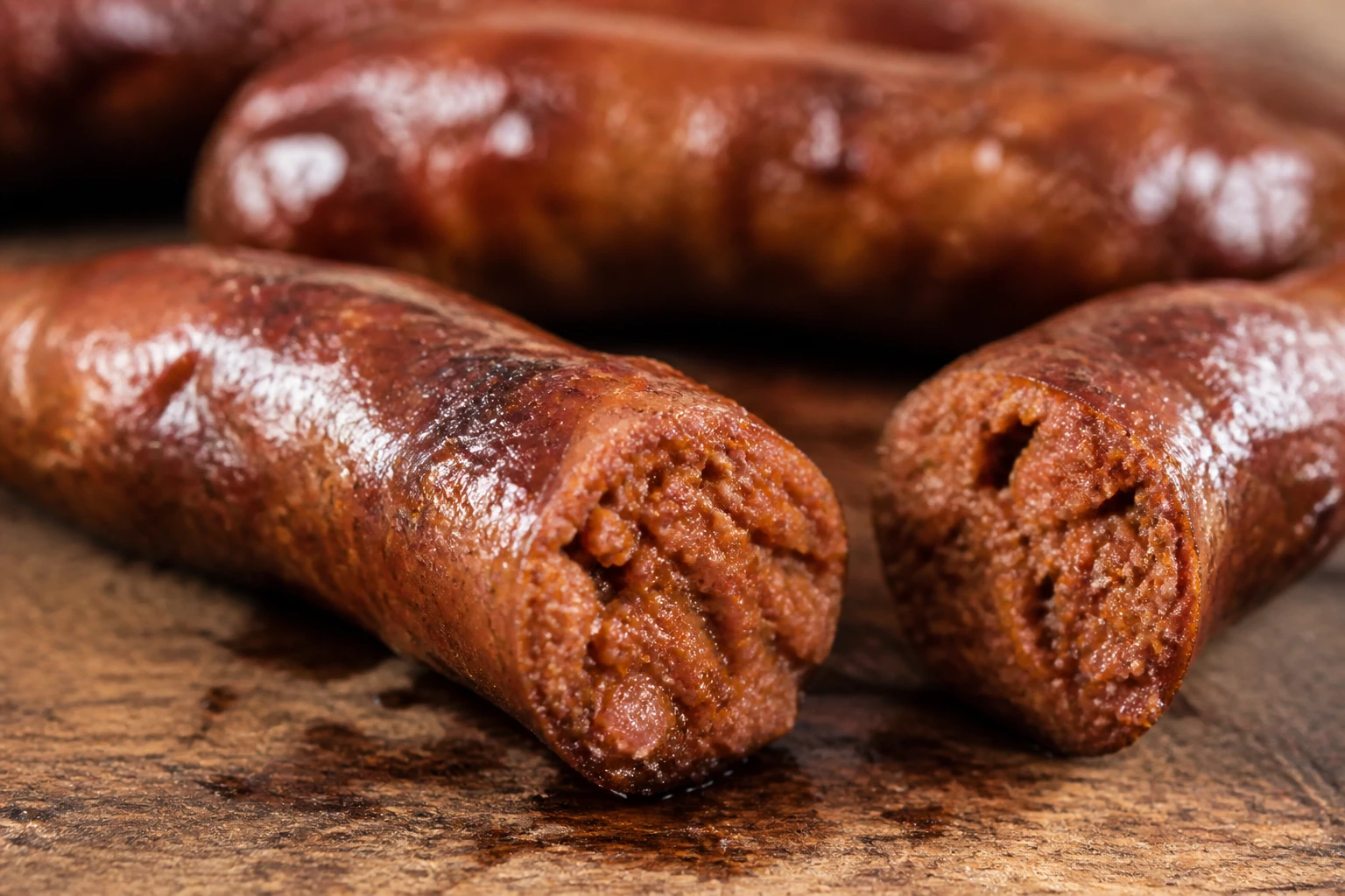 Coupe d’une merguez montrant l’intérieur cuit