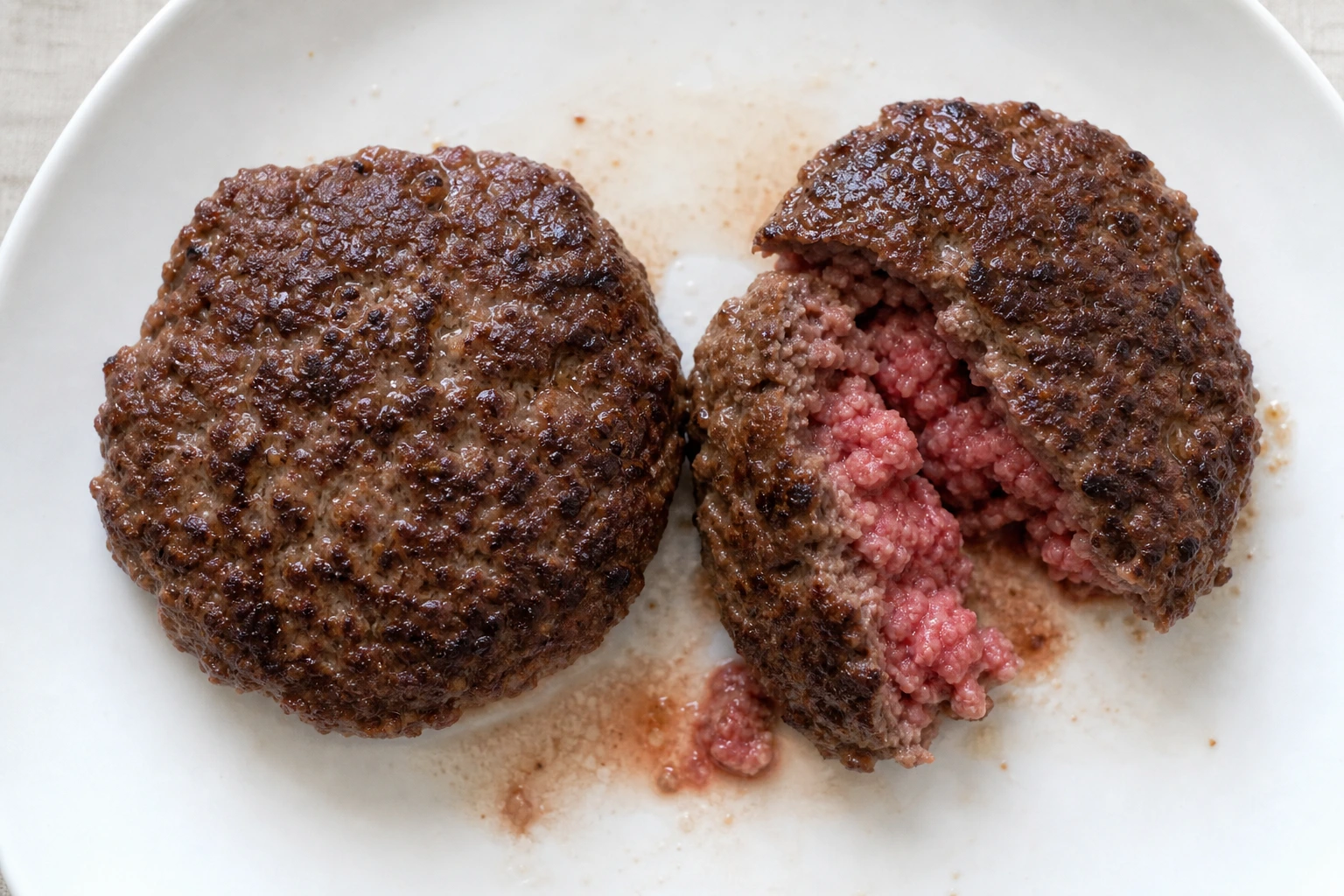 Steaks hachés de bœuf dorés servis, un coupé à point