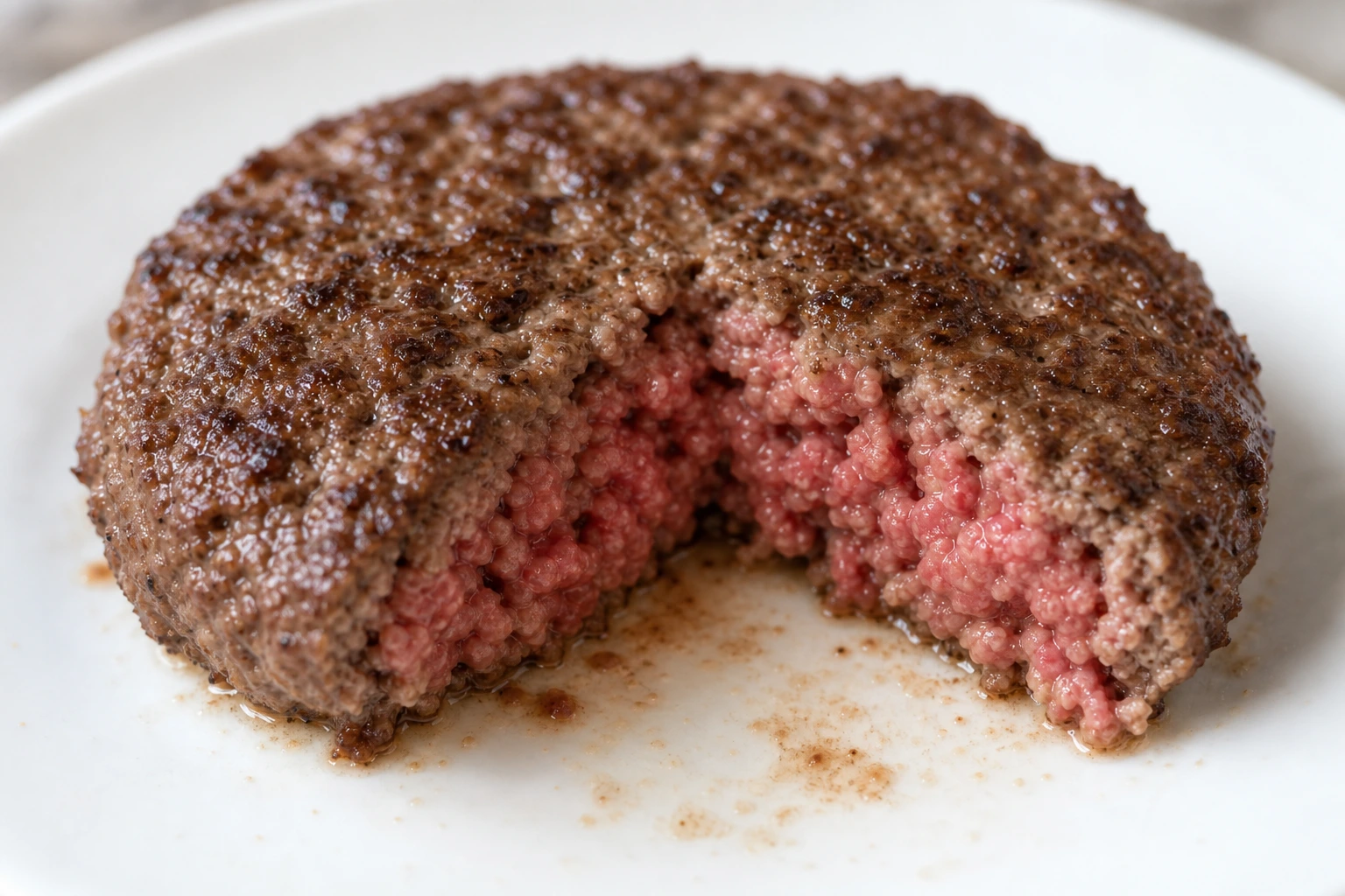 Steak haché de bœuf coupé à point, centre rosé