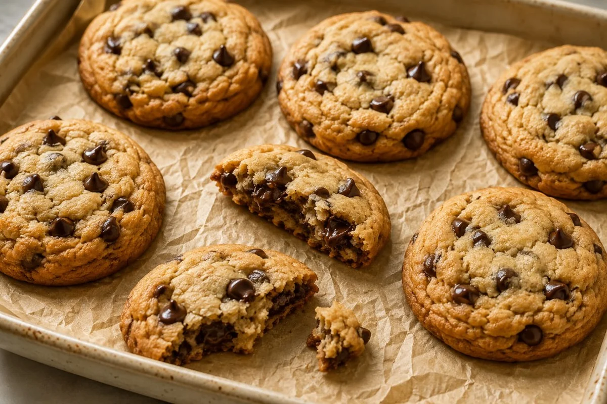 Cookies aux pépites de chocolat sur papier cuisson