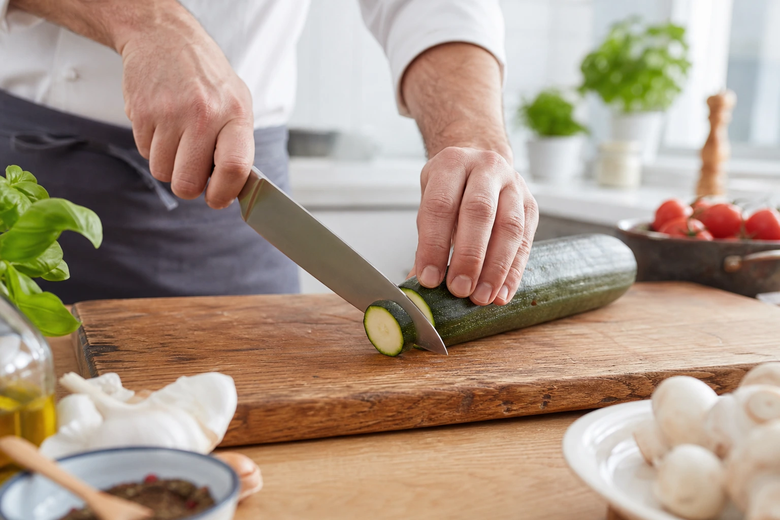 Découpe des courgettes en rondelles