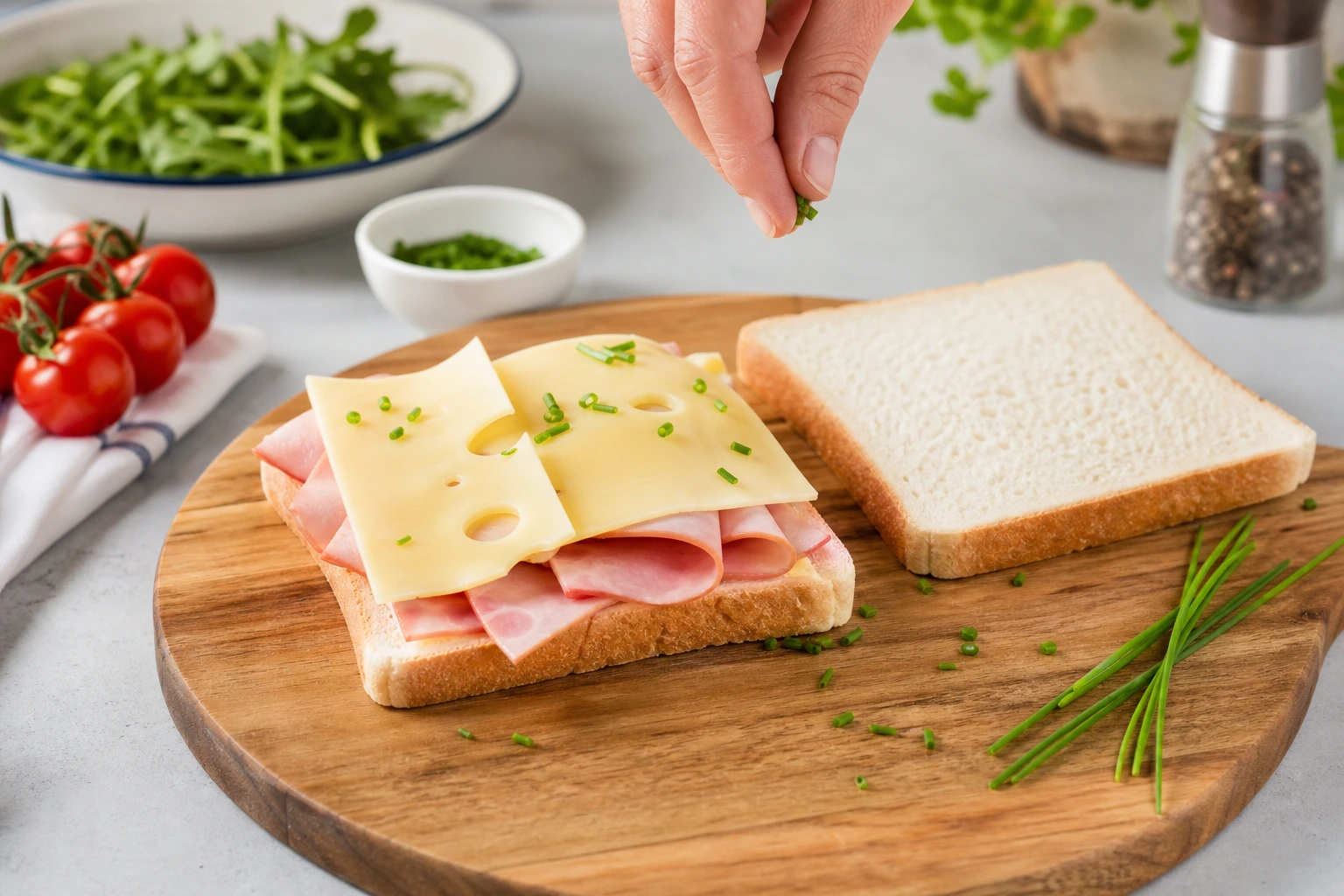 Jambon et fromage sur la tranche de pain
