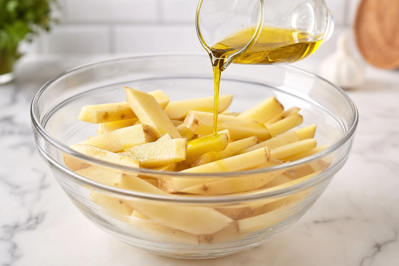 Verser l'huile sur les frites