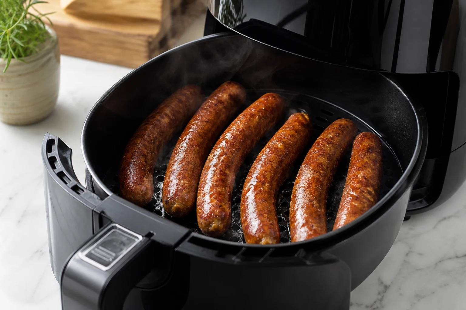 Première face des merguez en cuisson