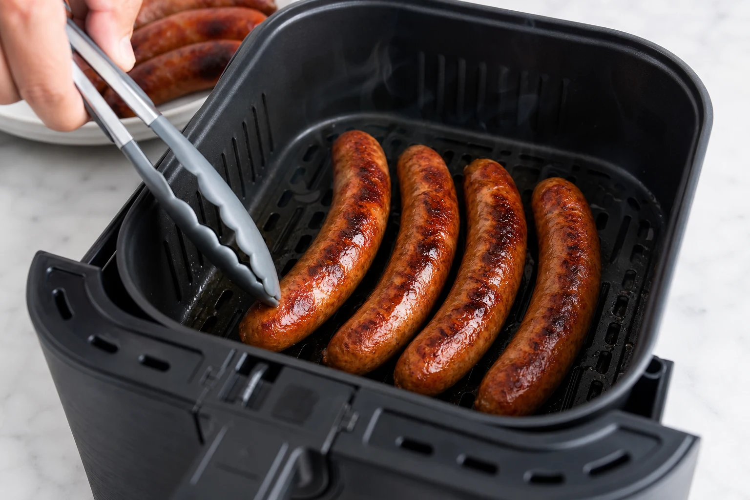 Retournement des merguez à mi-cuisson