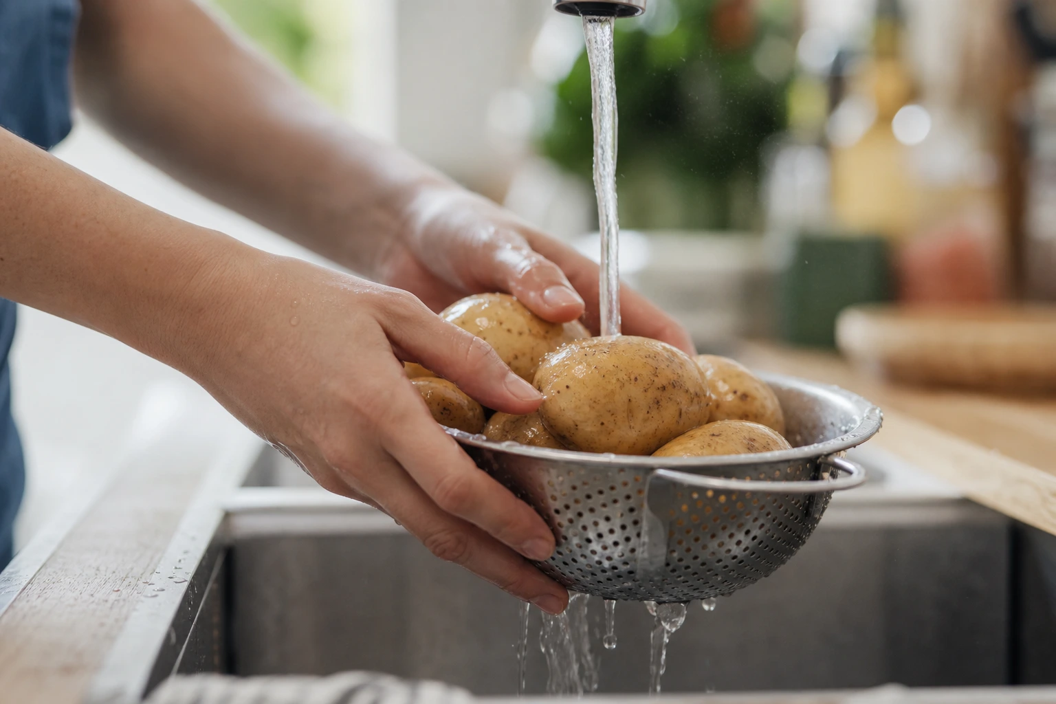 Pommes de terre lavées sous l'eau